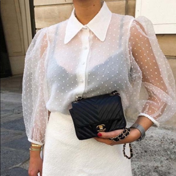 Zara Tops - White Stradivarius sheer dot blouse